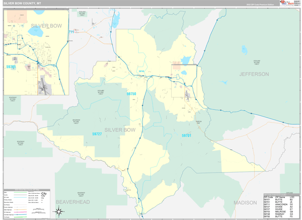 Silver Bow County, MT Wall Map